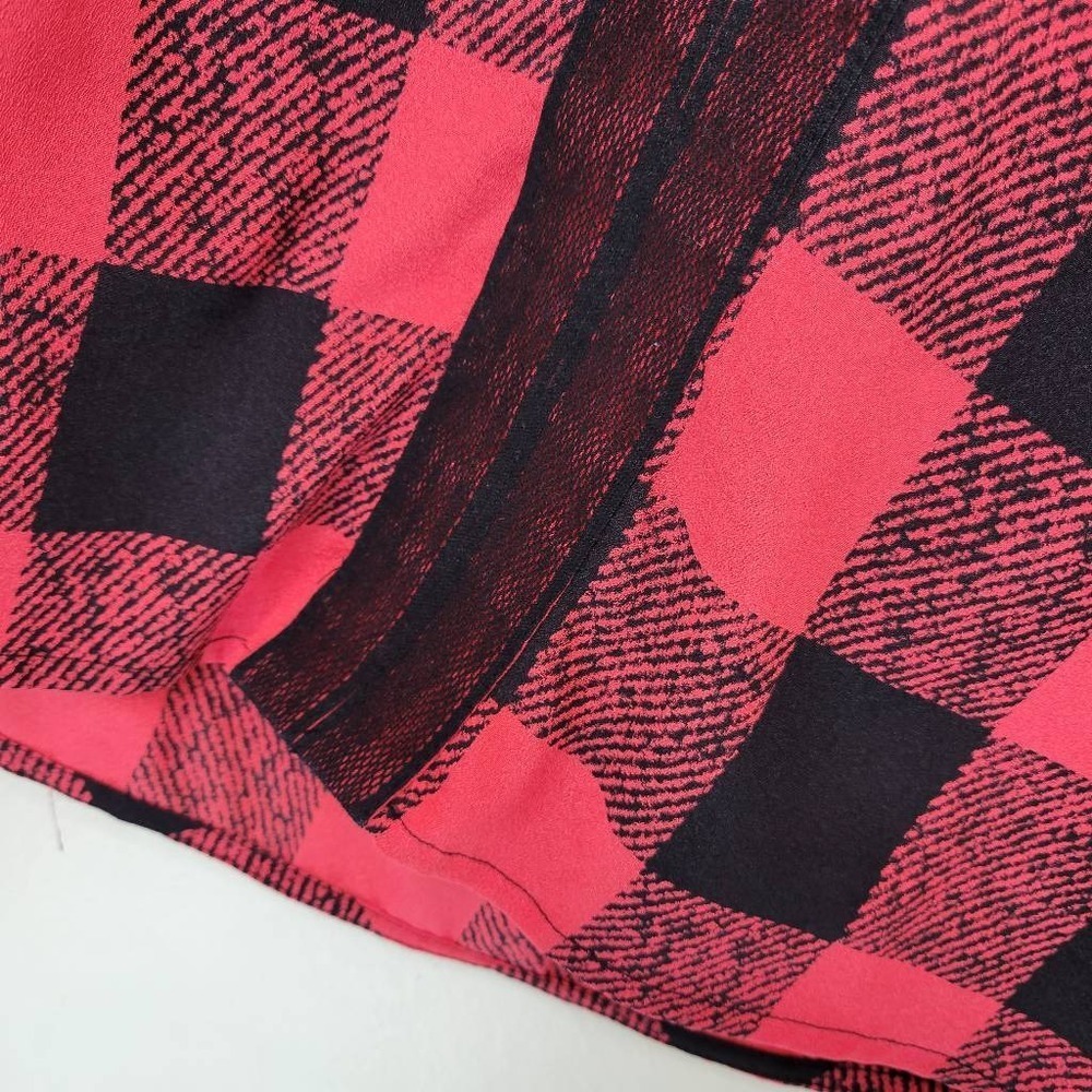 Gianni Bini Blouse XS Red Black Buffalo Plaid Lace Trim Boho Art-Inspired Blouse - Picture 4 of 9